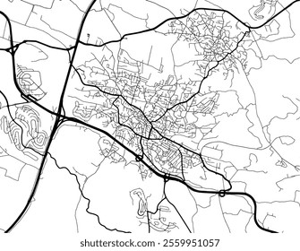 Vector city map of Shefar'am in Israel with black roads isolated on a white background.