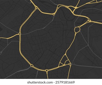 Vector city map of Sheffield Center in the United Kingdom with yellow roads isolated on a brown background.