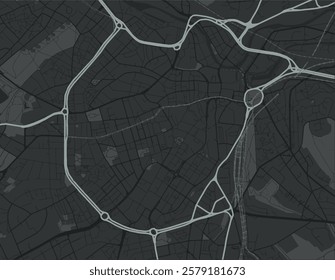 Vector city map of Sheffield Center in the United Kingdom with white roads isolated on a grey background.