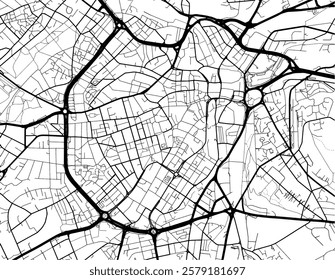 Vector city map of Sheffield Center in the United Kingdom with black roads isolated on a white background.