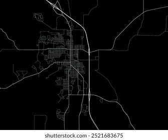 Vector city map of Sheridan Wyoming in the United States of America with white roads isolated on a black background.