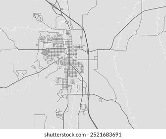 Vector city map of Sheridan Wyoming in the United States of America with black roads isolated on a grey background.