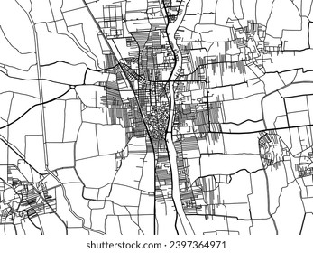 Vector city map of Shibin al Kawm in Egypt with black roads isolated on a white background.