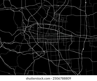 Vector city map of Shijiazhuang in the People's Republic of China with white roads isolated on a black background.