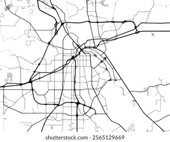 Vector city map of Shreveport Louisiana in the United States of America with black roads isolated on a white background.