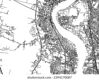 Vector city map of Shrirampur in the Republic of India with black roads isolated on a white background.