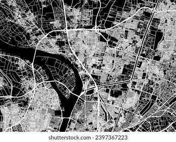 Stadtplan von Shubra al Khaymah in Ägypten mit weißen Straßen einzeln auf schwarzem Hintergrund.