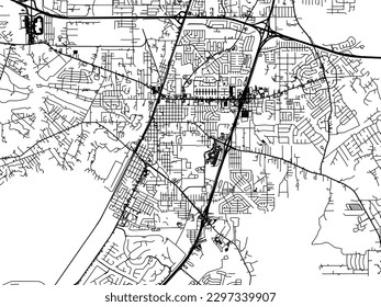 Vector city map of Sidell Louisiana in the United States of America with black roads isolated on a white background.