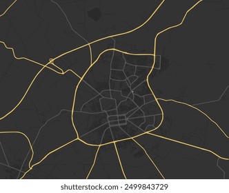 Vector city map of Sidi Bel Abbes in Algeria with yellow roads isolated on a brown background.