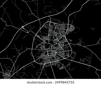 Vector city map of Sidi Bel Abbes in Algeria with white roads isolated on a black background.