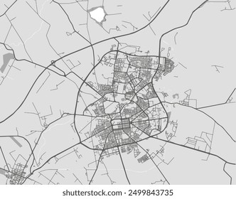 Vector city map of Sidi Bel Abbes in Algeria with black roads isolated on a grey background.