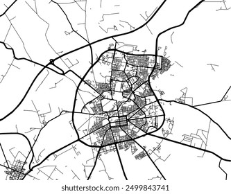 Vector city map of Sidi Bel Abbes in Algeria with black roads isolated on a white background.