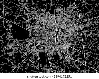 Vector city map of Sikar in the Republic of India with white roads isolated on a black background.