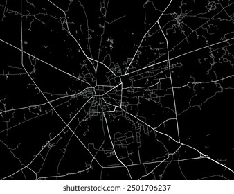 Vector city map of Sikar in the Republic of India with white roads isolated on a black background.