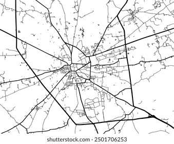 Vector city map of Sikar in the Republic of India with black roads isolated on a white background.