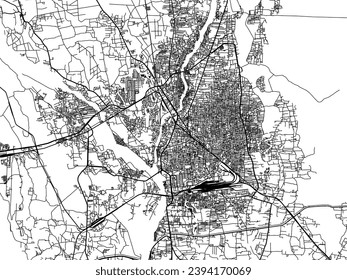 Vector city map of Siliguri in the Republic of India with black roads isolated on a white background.