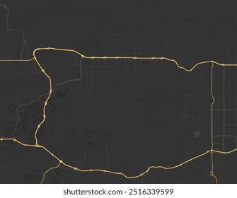 Mapa vetorial da cidade de Simi Valley, Califórnia, nos Estados Unidos da América, com estradas amarelas isoladas sobre um fundo marrom.