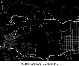 Mapa vetorial da cidade de Simi Valley, Califórnia, nos Estados Unidos da América, com estradas brancas isoladas sobre um fundo preto.