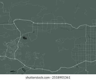 Mapa vetorial da cidade de Simi Valley, Califórnia, nos Estados Unidos da América, com estradas brancas isoladas sobre um fundo verde.