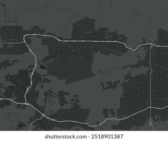 Mapa vetorial da cidade de Simi Valley, Califórnia, nos Estados Unidos da América, com estradas brancas isoladas sobre um fundo cinza.