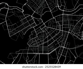Vector city map of Sint Petersburg city center in the Russian Federation with white roads isolated on a black background.