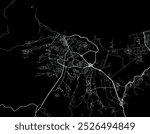 Vector city map of Skikda in Algeria with white roads isolated on a black background.