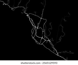 Vector city map of Sochi in the Russian Federation with white roads isolated on a black background.