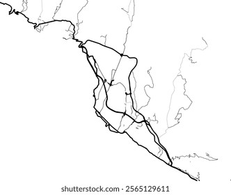 Vector city map of Sochi in the Russian Federation with black roads isolated on a white background.