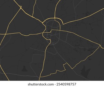 Vector city map of Solapur in the Republic of India with yellow roads isolated on a brown background