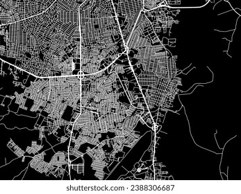 Vector city map of Soledad in Colombia with white roads isolated on a black background.