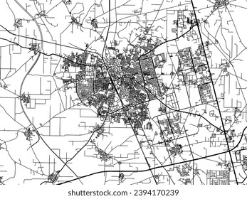 Vector city map of Sonipat in the Republic of India with black roads isolated on a white background.