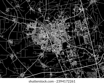 Vector city map of Sonipat in the Republic of India with white roads isolated on a black background.