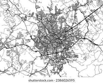 Vector city map of Sorocaba in Brazil with black roads isolated on a white background.