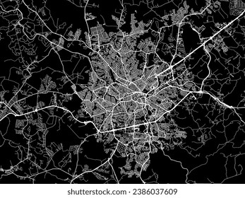 Mapa vectorial de Sorocaba en Brasil con caminos blancos aislados en un fondo negro.