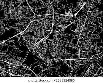 Vector city map of Sosnowiec in Poland with white roads isolated on a black background.