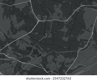 Mapa de cidade vetorial de Sosnowiec, na Polônia, com estradas brancas isoladas sobre um fundo cinza.