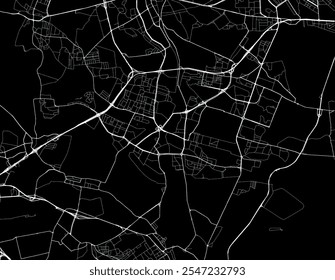 Mapa de cidade vetorial de Sosnowiec, na Polônia, com estradas brancas isoladas sobre um fundo preto.