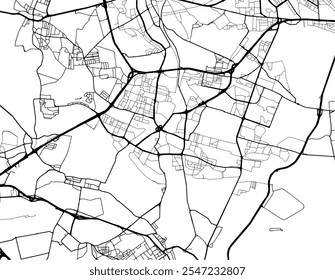 Mapa de cidade vetorial de Sosnowiec, na Polônia, com estradas pretas isoladas sobre um fundo branco.