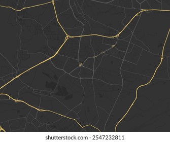 Mapa de cidade vetorial de Sosnowiec, na Polônia, com estradas amarelas isoladas sobre um fundo marrom.