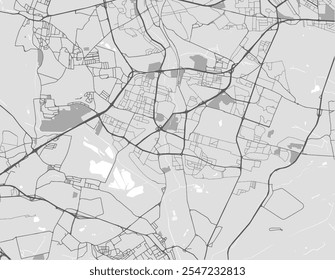 Mapa de cidade vetorial de Sosnowiec, na Polônia, com estradas pretas isoladas sobre um fundo cinza.