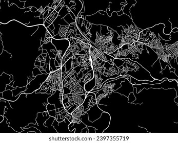 Vector city map of Souk Ahras in Algeria with white roads isolated on a black background.