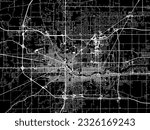 Vector city map of South Bend Indiana in the United States of America with white roads isolated on a black background.