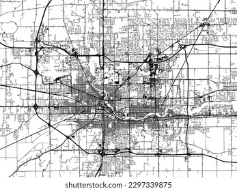 Vector city map of South Bend Indiana in the United States of America with black roads isolated on a white background.