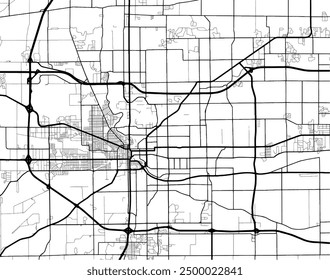 Vector city map of South Bend Indiana in the United States of America with black roads isolated on a white background