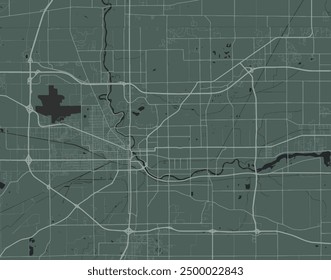 Vector city map of South Bend Indiana in the United States of America with white roads isolated on a green background.