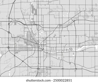 Vector city map of South Bend Indiana in the United States of America with black roads isolated on a grey background.