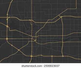 Vector city map of South Bend Indiana in the United States of America with yellow roads isolated on a brown background.