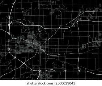 Vector city map of South Bend Indiana in the United States of America with white roads isolated on a black background.