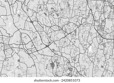 Vector city map of South Tangerang in Indonesia with black roads isolated on a grey background.