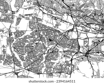 Vector city map of Soweto in South Africa with black roads isolated on a white background.